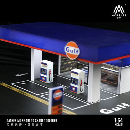 MoreArt 1:64 Gulf Petrol Gas Station Scene Model LED Diorama