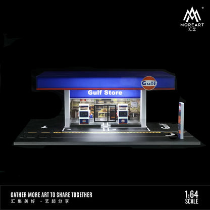 MoreArt 1:64 Gulf Petrol Gas Station Scene Model LED Diorama