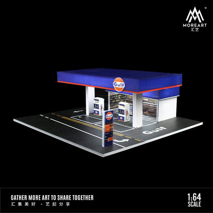 MoreArt 1:64 Gulf Petrol Gas Station Scene Model LED Diorama