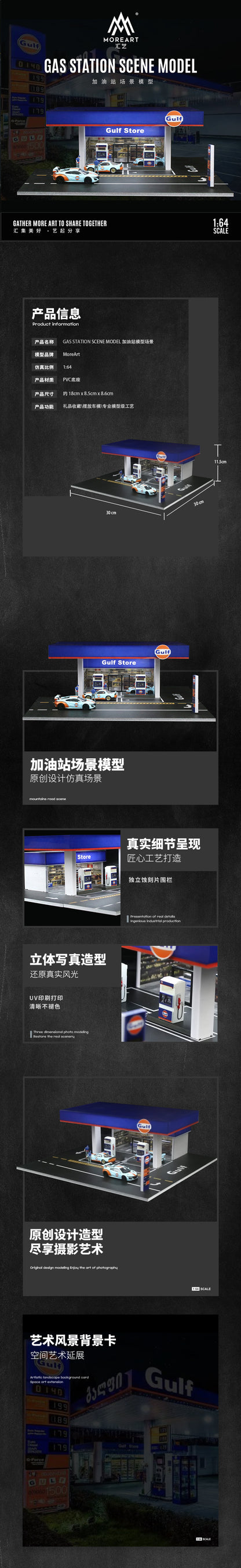 MoreArt 1:64 Gulf Petrol Gas Station Scene Model LED Diorama