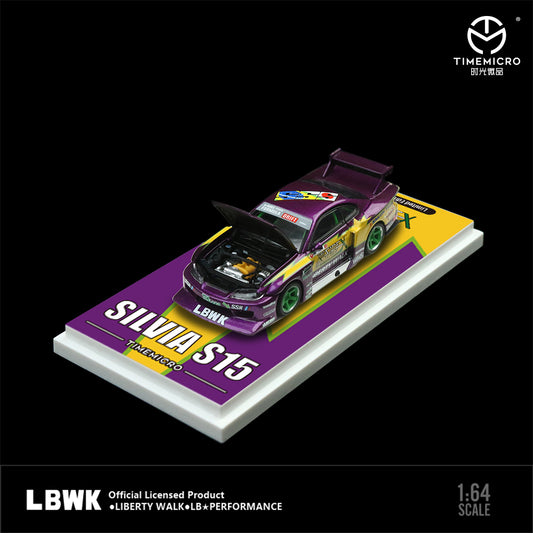 Time Micro 1:64 Nissan Silvia S15 LBWK Purple Flash Openable Engine Hood - Gift Box Version