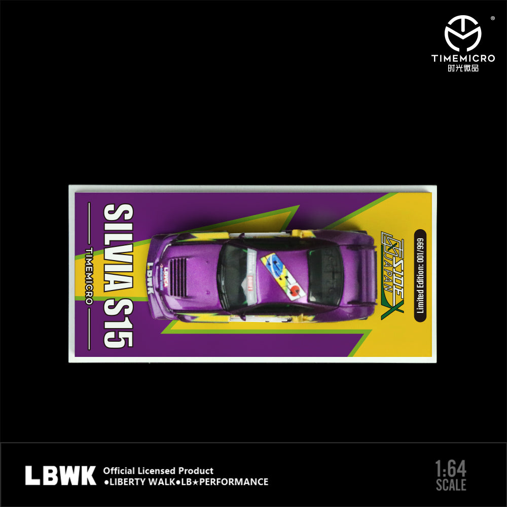 Time Micro 1:64 Nissan Silvia S15 LBWK Purple Flash Openable Engine Hood - Gift Box Version