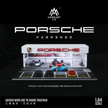 MoreArt 1:64 Porsche Assembly and Modification Shop with Car Park LED Light Diorama