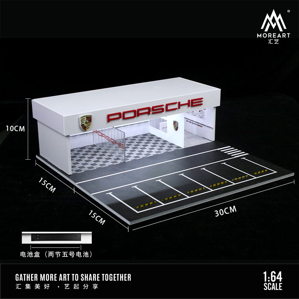 MoreArt 1:64 Porsche Assembly and Modification Shop with Car Park LED Light Diorama