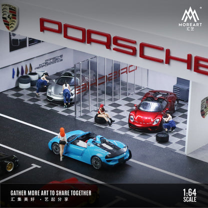 MoreArt 1:64 Porsche Assembly and Modification Shop with Car Park LED Light Diorama