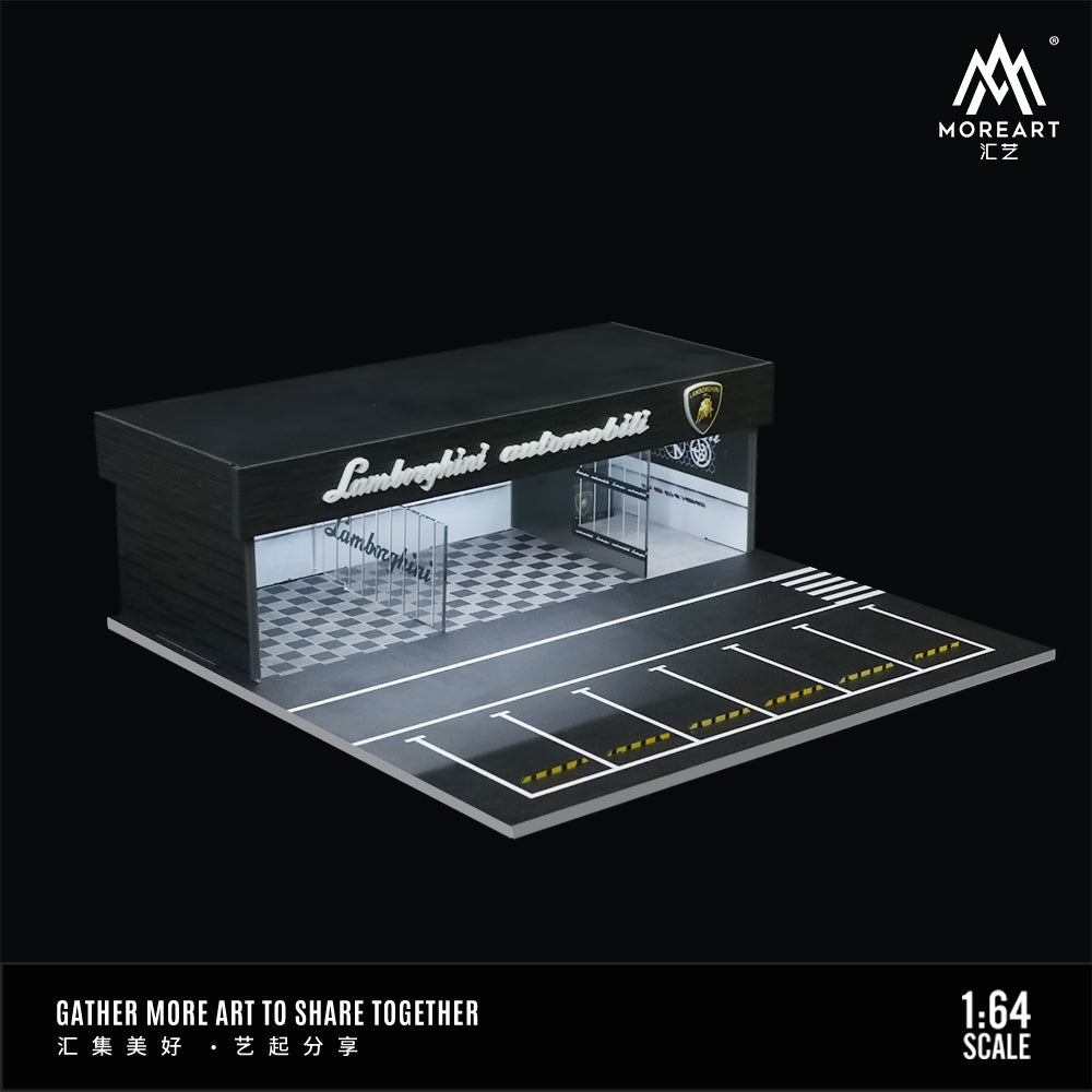 MoreArt 1:64 Lamborghini Assembly and Modification Shop with Car Park LED Light Diorama