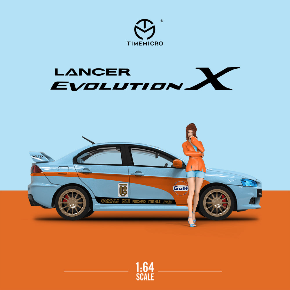 Time Micro 1:64 Mitsubishi Lancer Evolution X Evo 10 Gulf Edition with Model Girl Figure