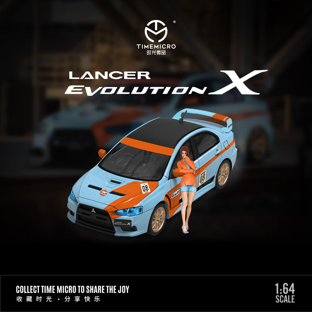 Time Micro 1:64 Mitsubishi Lancer Evolution X Evo 10 Gulf Edition with Model Girl Figure
