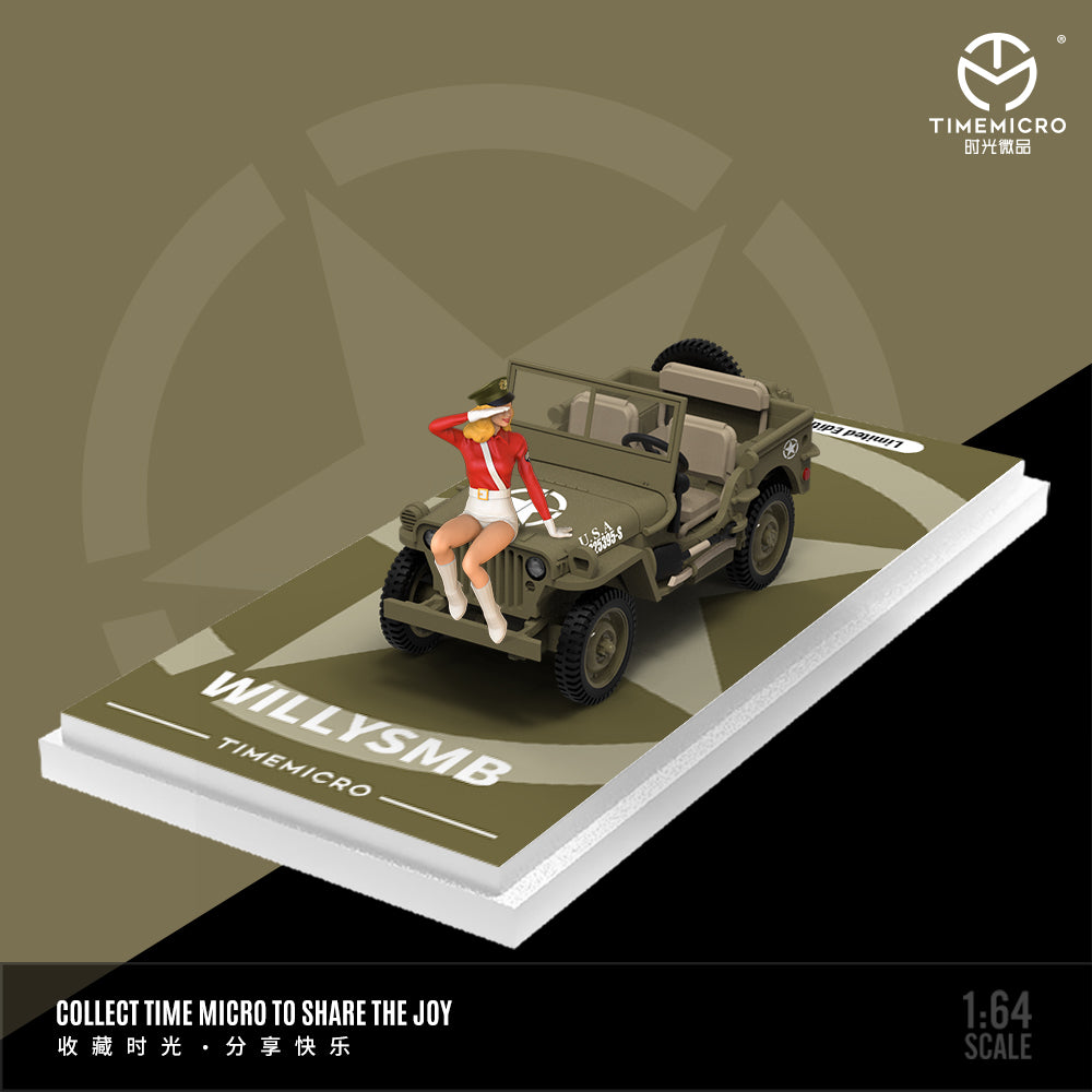 Time Micro 1/64 Willys MB Jeep Military 4x4 4WD SUV World War II D-Day Normandy 80th Anniversary Edition with Model Girl Figure