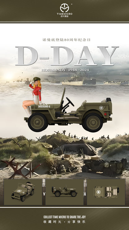 Time Micro 1/64 Willys MB Jeep Military 4x4 4WD SUV World War II D-Day Normandy 80th Anniversary Edition with Model Girl Figure