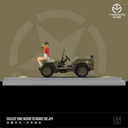 Time Micro 1/64 Willys MB Jeep Military 4x4 4WD SUV World War II D-Day Normandy 80th Anniversary Edition with Model Girl Figure