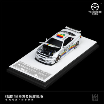 Time Micro 1:64 Nissan Skyline GT-R34 White Apple Edition Openable Engine Hood