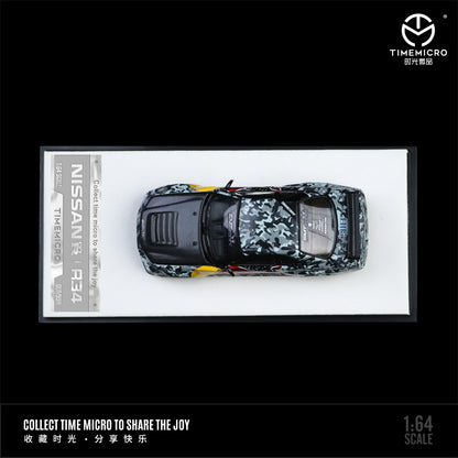 Time Micro 1:64 Nissan Skyline GT-R34 Red Bull Camouflage Edition Openable Engine Hood with Model Girl Figure