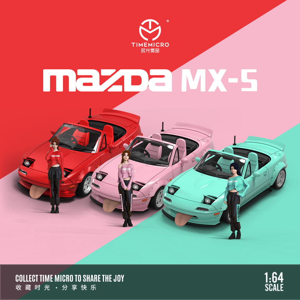 Time Micro 1:64 Mazda MX5 MX-5 Metallic Red Foldable Head Lights Removable Roof