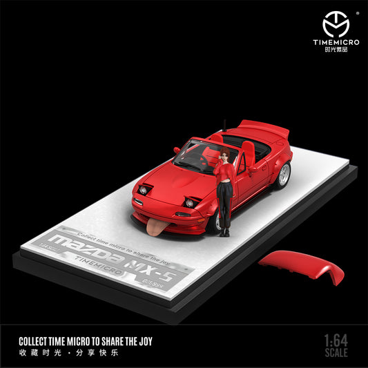 Time Micro 1:64 Mazda MX5 MX-5 Metallic Red Foldable Head Lights Removable Roof with Model Girl Figure