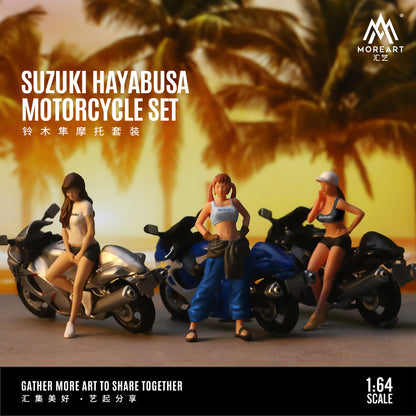 MoreArt 1:64 Suzuki Hayabusa Motorcycle Set White (1 Resin Motorcycle + 1 Model Girl Figure)