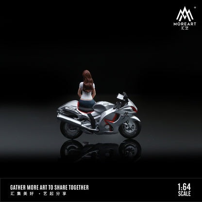 MoreArt 1:64 Suzuki Hayabusa Motorcycle Set White (1 Resin Motorcycle + 1 Model Girl Figure)