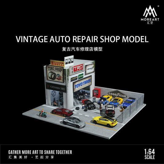MoreArt 1:64 Vintage Auto Repair Shop Model LED Lighting Diorama