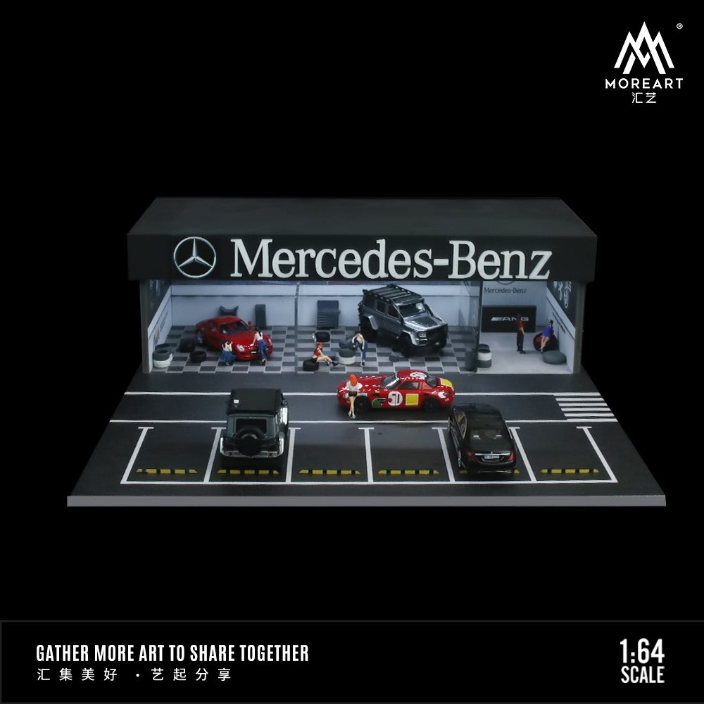 MoreArt 1:64 Mercedes Benz Assembly and Modification Shop with Car Park LED Light Diorama