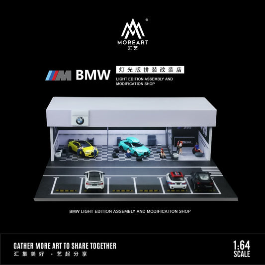 MoreArt 1:64 BMW Assembly and Modification Shop with Car Park LED Light Diorama
