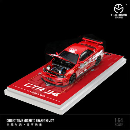 Time Micro 1:64 Nissan Skyline GT-R R34 Z-Tune Fast & Furious Red Openable Engine Hood
