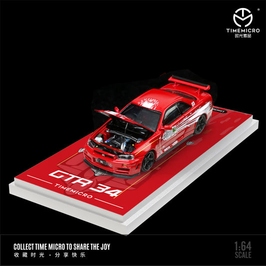 Time Micro 1:64 Nissan Skyline GT-R R34 Z-Tune Fast & Furious Red Openable Engine Hood