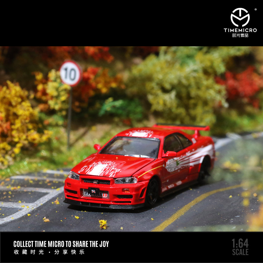 Time Micro 1:64 Nissan Skyline GT-R R34 Z-Tune Fast & Furious Red Openable Engine Hood