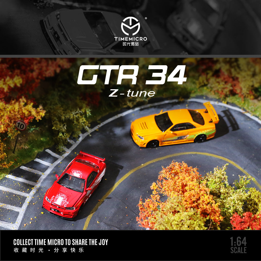 Time Micro 1:64 Nissan Skyline GT-R R34 Z-Tune Fast & Furious Orange Openable Engine Hood
