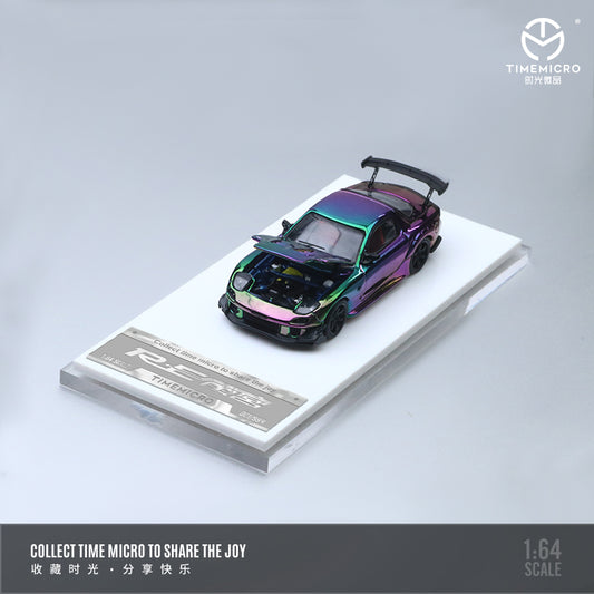 Time Micro 1:64 Mazda RX-7 FD3S RE-Amemiya Chrome Green Purple Openable Engine Hood