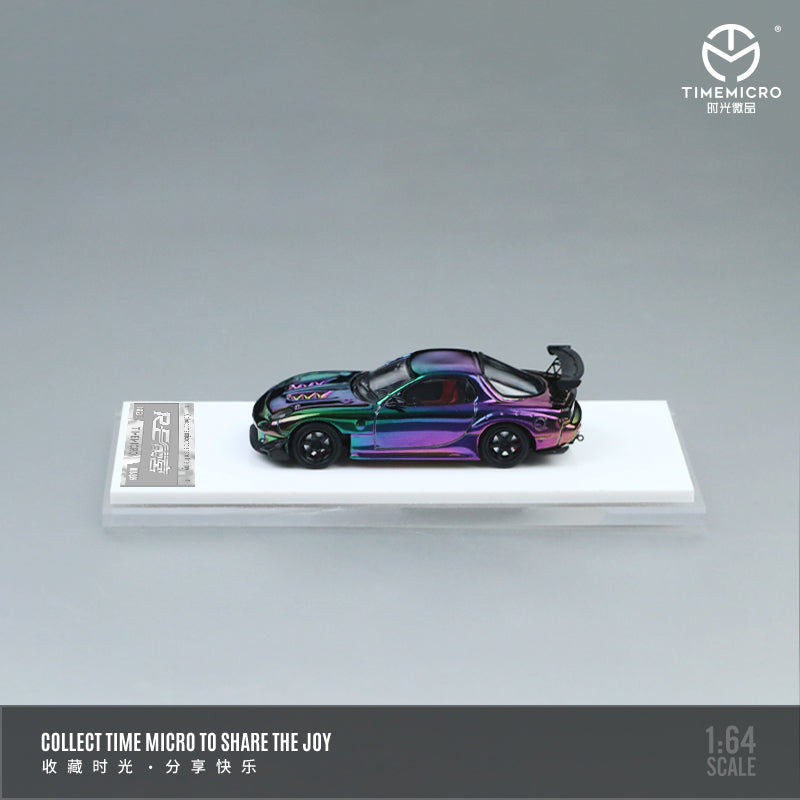 Time Micro 1:64 Mazda RX-7 FD3S RE-Amemiya Chrome Green Purple Openable Engine Hood