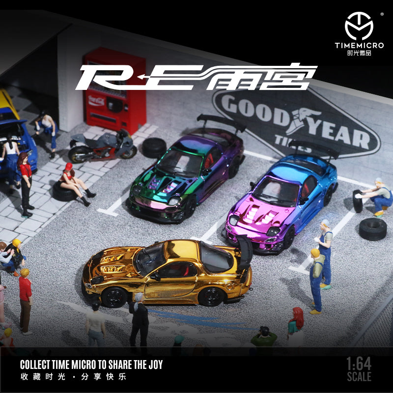 Time Micro 1:64 Mazda RX-7 FD3S RE-Amemiya Chrome Green Purple Openable Engine Hood