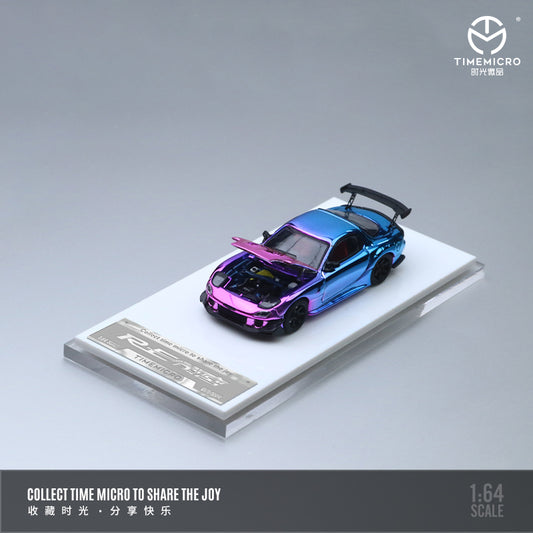 Time Micro 1:64 Mazda RX-7 FD3S RE-Amemiya Chrome Blue Pink Openable Engine Hood