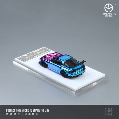Time Micro 1:64 Mazda RX-7 FD3S RE-Amemiya Chrome Blue Pink Openable Engine Hood