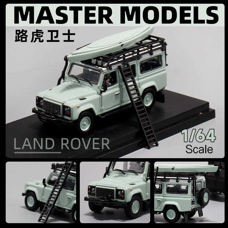 Master Model 1:64 Land Rover Defender 110 Light Green Edition with Roof Rack + Kayak + Ladder