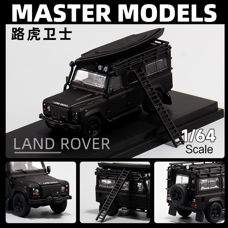 Master Model 1:64 Land Rover Defender 110 Matt Black Edition with Roof Rack + Kayak + Ladder