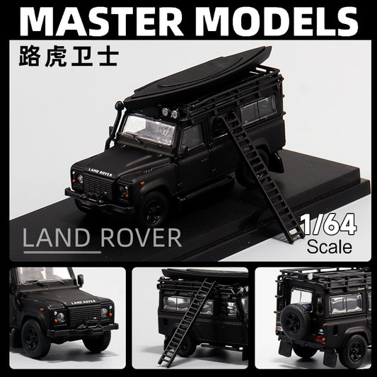 Master Model 1:64 Land Rover Defender 110 Matt Black Edition with Roof Rack + Kayak + Ladder