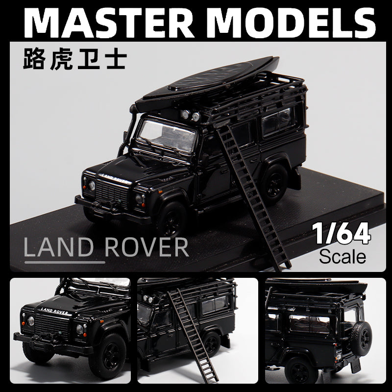 Master Model 1:64 Land Rover Defender 110 Gloss Black Edition with Roof Rack + Kayak + Ladder