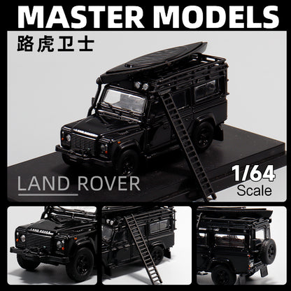 Master Model 1:64 Land Rover Defender 110 Gloss Black Edition with Roof Rack + Kayak + Ladder