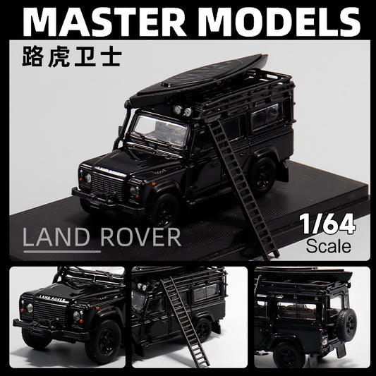 Master Model 1:64 Land Rover Defender 110 Gloss Black Edition with Roof Rack + Kayak + Ladder