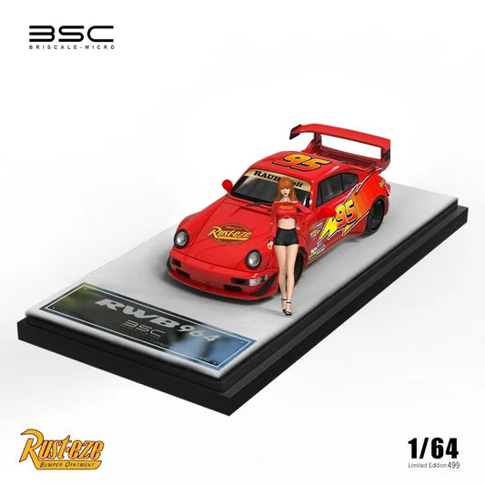 BSC 1:64 Porsche RWB 964 Disney Movie Cars Lightening McQueen with Model Girl Figure
