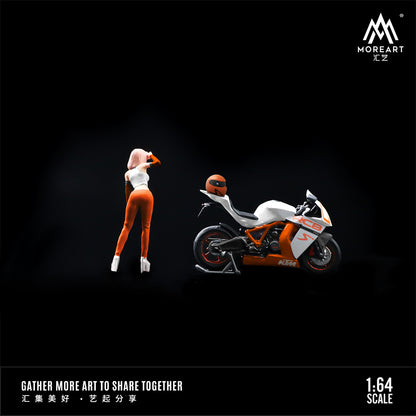 MoreArt 1:64 KTM 1190 Adventure White and Orange Motorcycle Doll Figure Set (1 Motorcycle + 1 Figure)