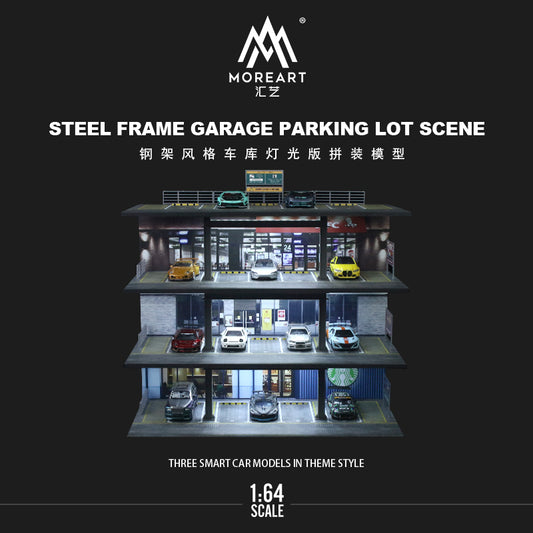 MoreArt 1:64 Steel Frame 4 Levels Garage Parking Lot LED Light Scene Diorama Model