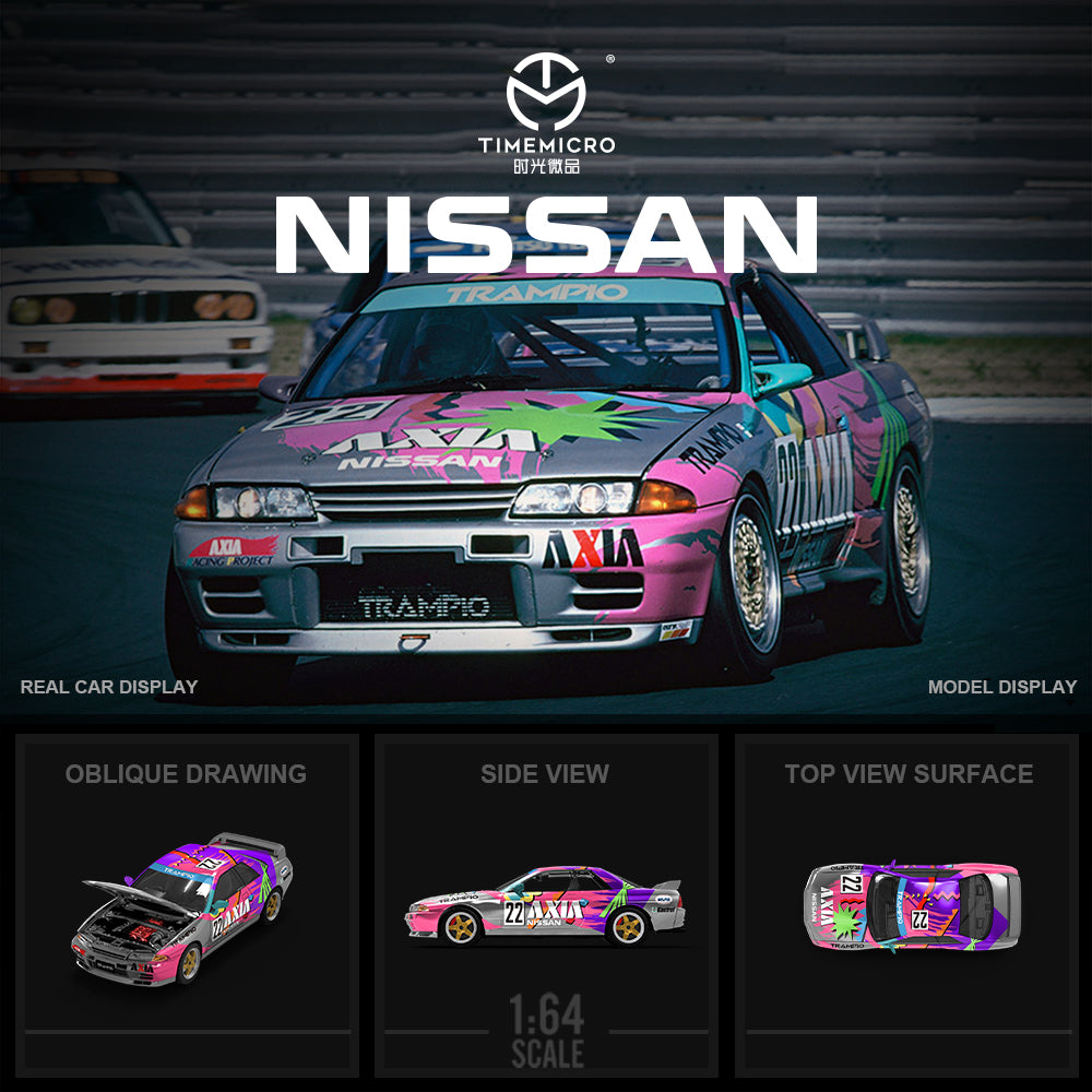 Time Micro 1:64 Nissan Skyline GT-R R32 AXIA #22 Silver Openable Engine Hood