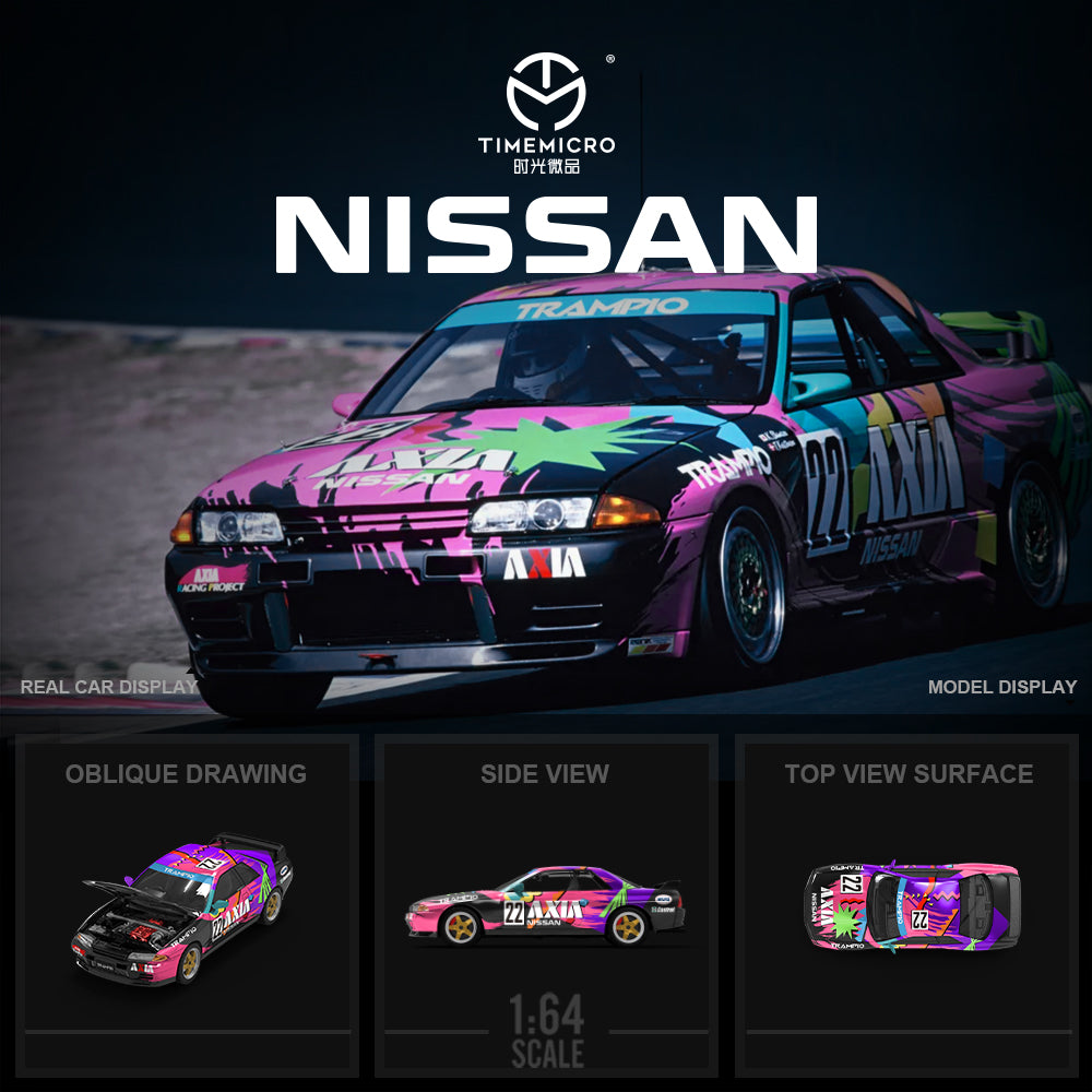 Time Micro 1:64 Nissan Skyline GT-R R32 AXIA #22 Black Openable Engine Hood