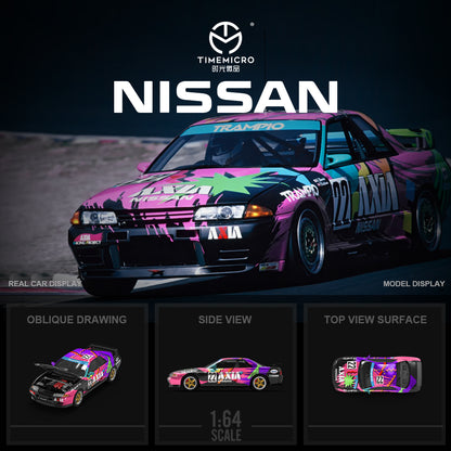 Time Micro 1:64 Nissan Skyline GT-R R32 AXIA #22 Black Openable Engine Hood