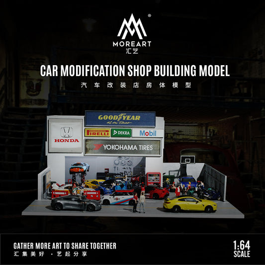 MoreArt 1:64 Car Modification Shop Building Model LED Light Diorama