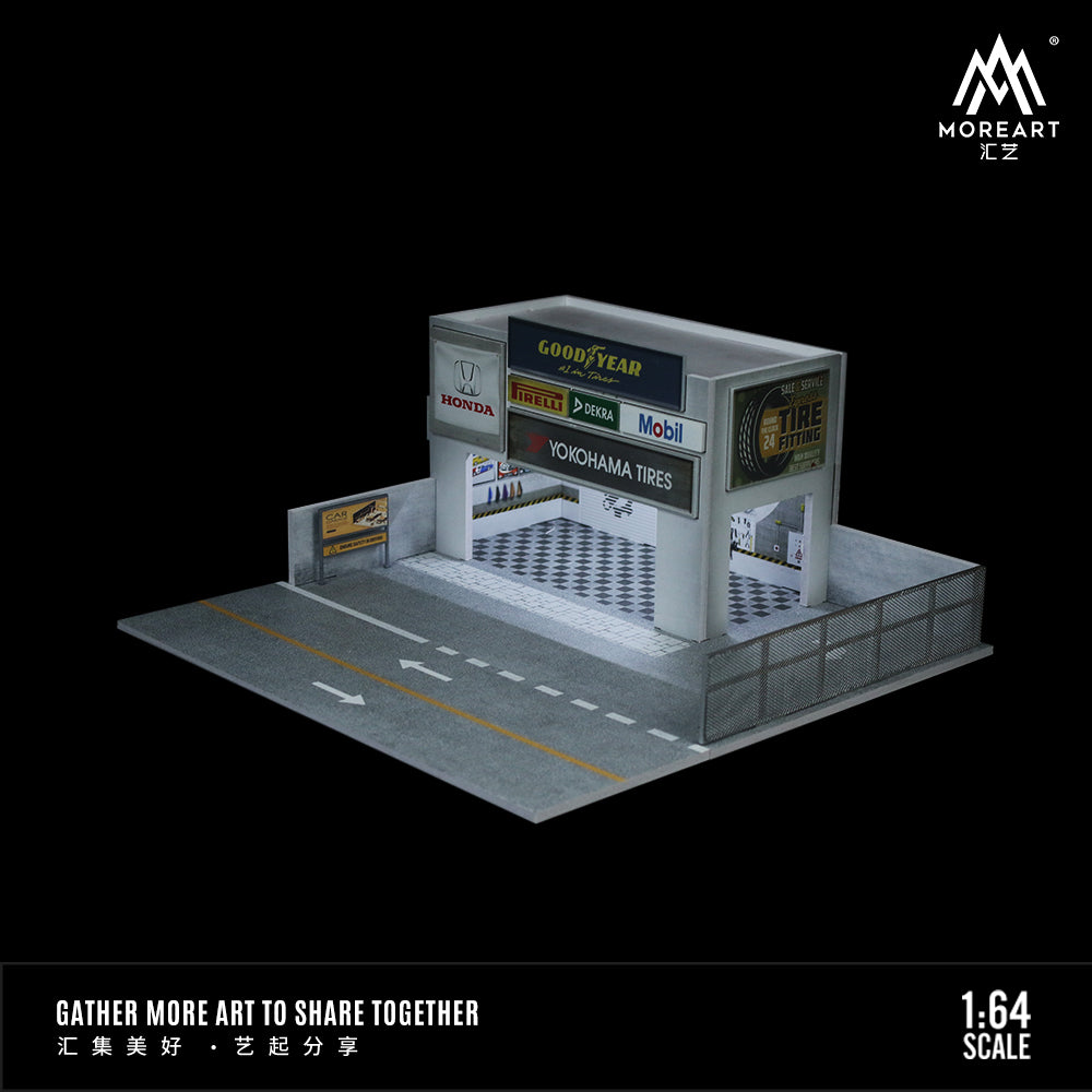 MoreArt 1:64 Car Modification Shop Building Model LED Light Diorama