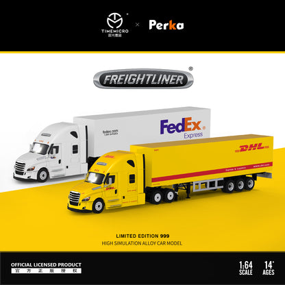 Time Micro x Perka 1:64 Freightliner Truck Express Transportation Openable Engine Hood FedEx Edition