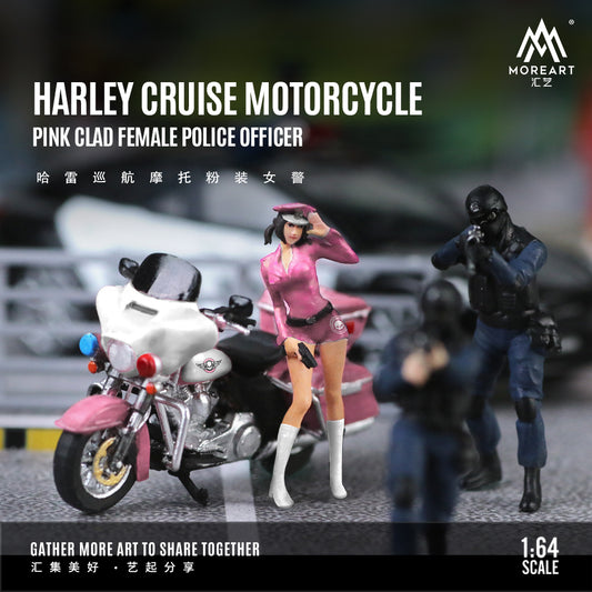 MoreArt 1:64 Harley-Davidson Cruiser Motorcycle Pink Female Police Officer Set (1 Motorcycle + 1 Figure)