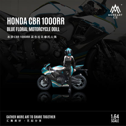 MoreArt 1:64 Honda CBR 1000RR Blue Floral Motorcycle Doll Set (1 Motorcycle + 1 Figure)